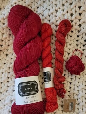 Onyx Fiber Arts & other Red Tonal Sock Yarns, Merino Wool